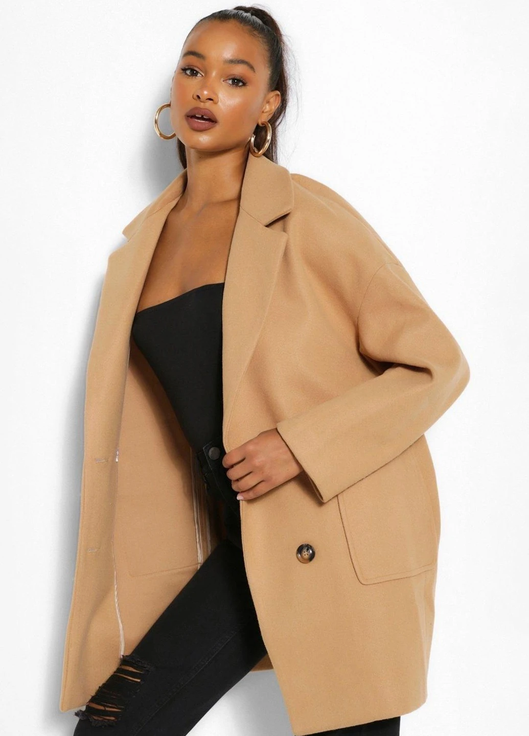 Бежевое демисезонное Пальто Boohoo
