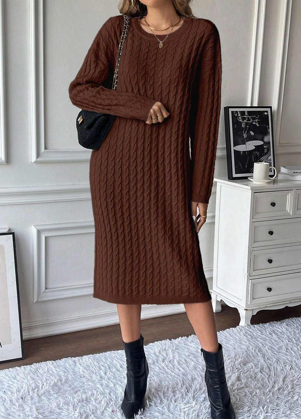 Коричнева кежуал сукня сукня светр SHEIN однотонна