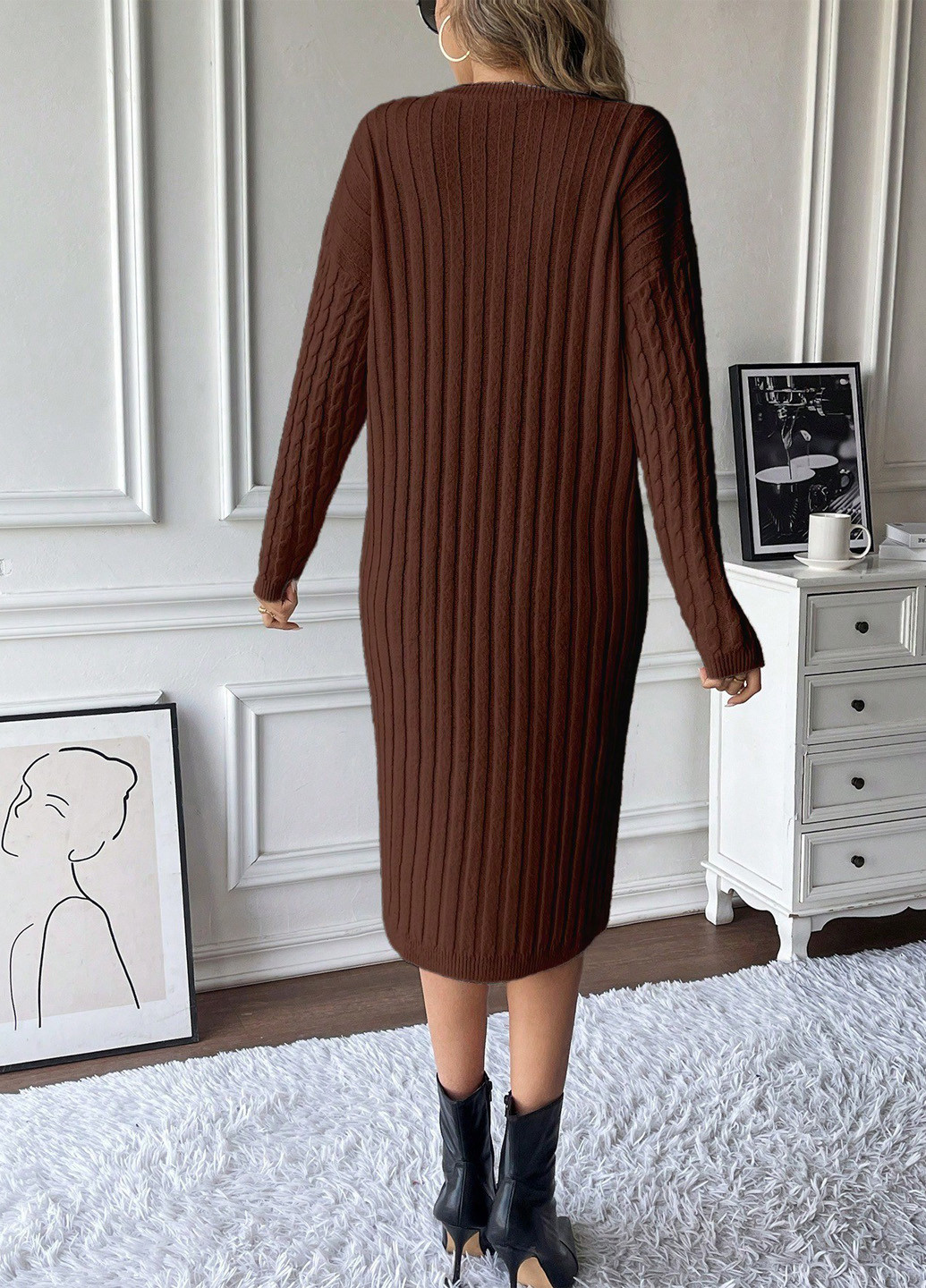 Коричнева кежуал сукня сукня светр SHEIN однотонна