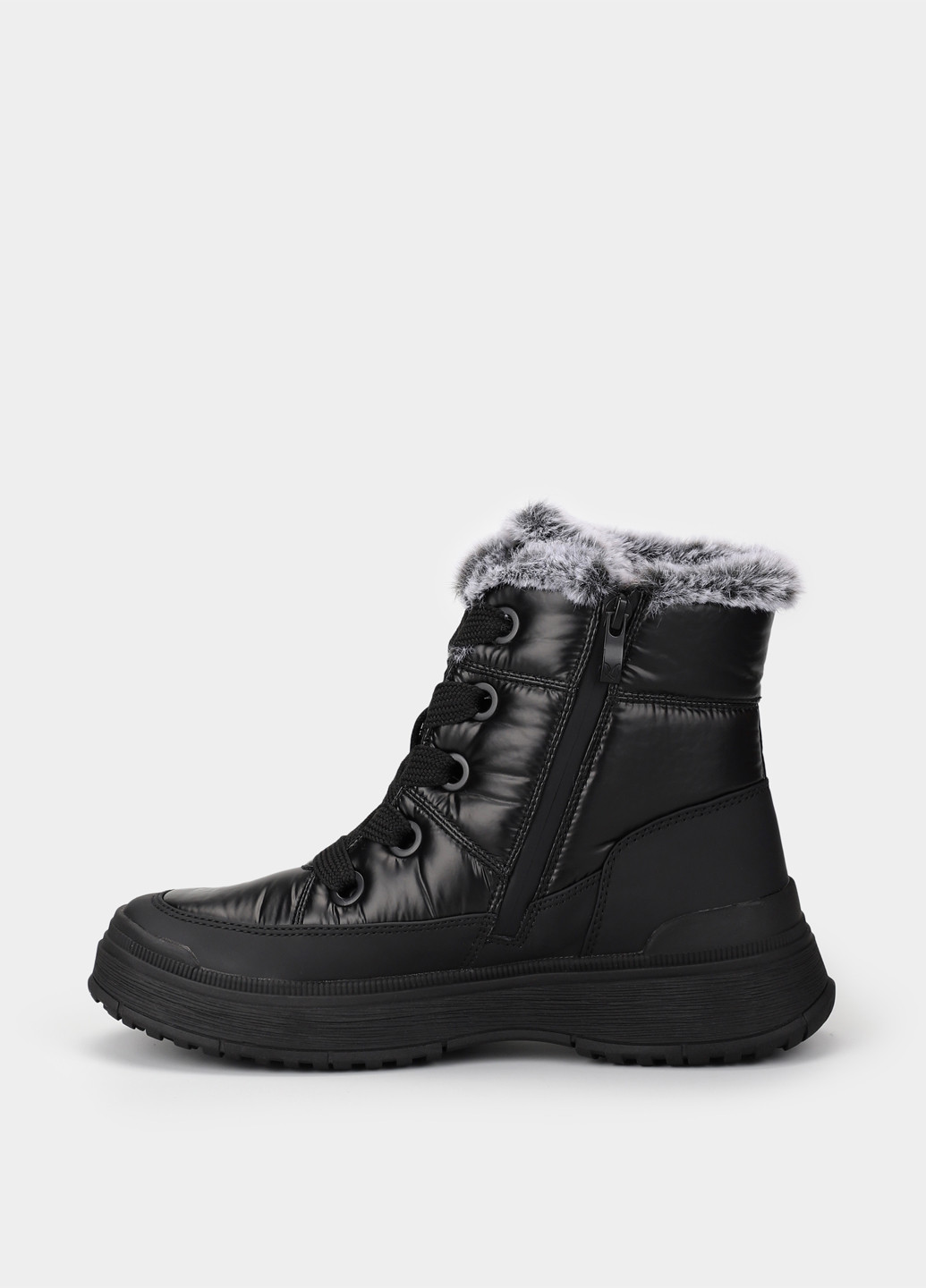 Черные дутики Caprice на молнии с логотипом, с мехом, со шнуровкой