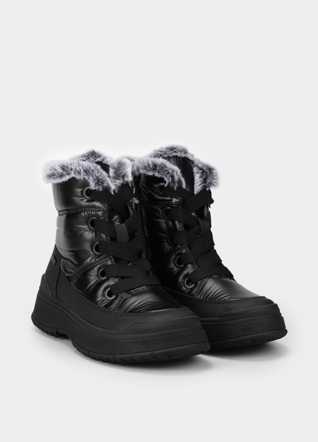 Черные дутики Caprice на молнии с логотипом, с мехом, со шнуровкой