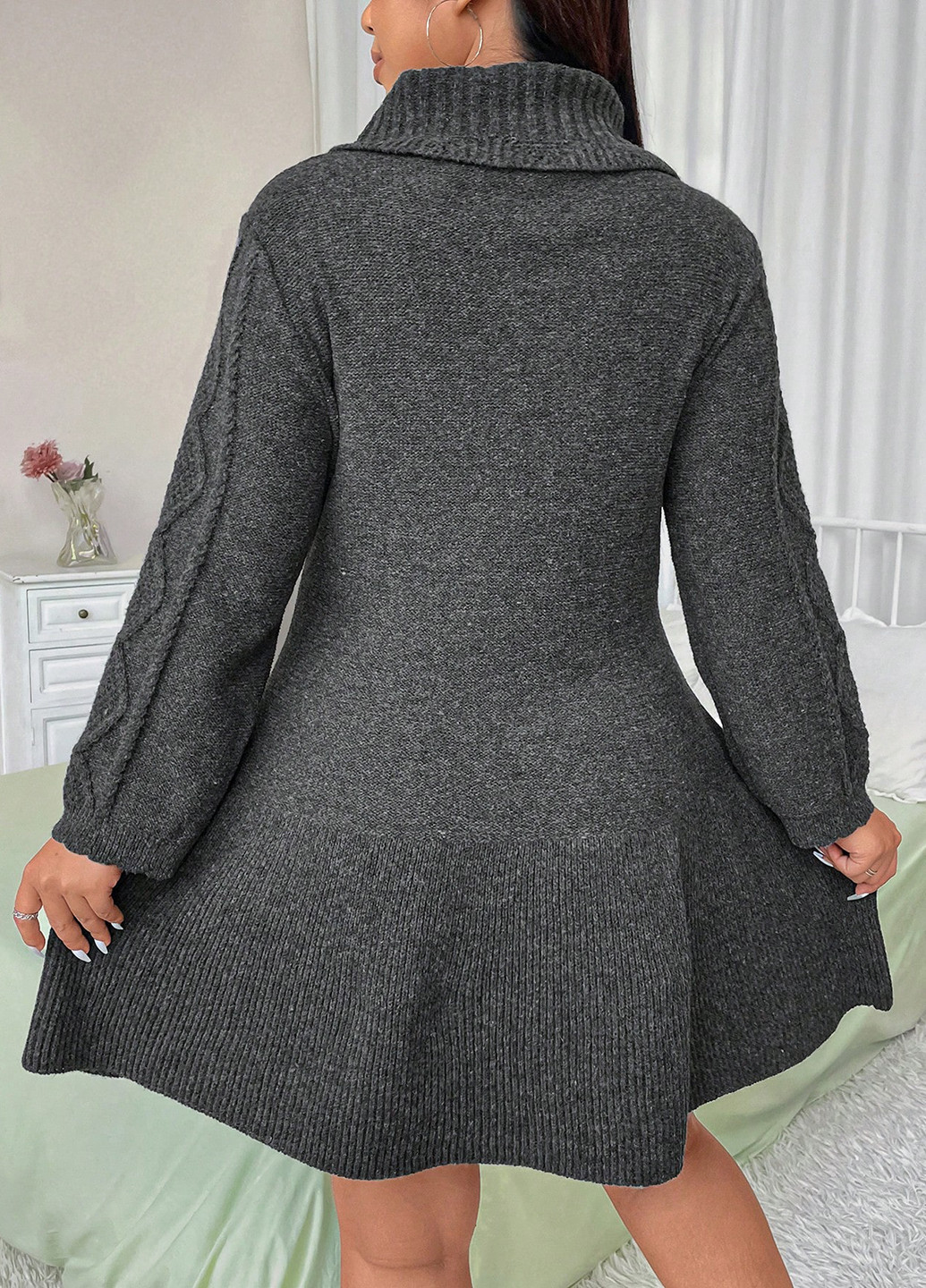 Темно-серое кэжуал платье клеш, платье-свитер SHEIN однотонное