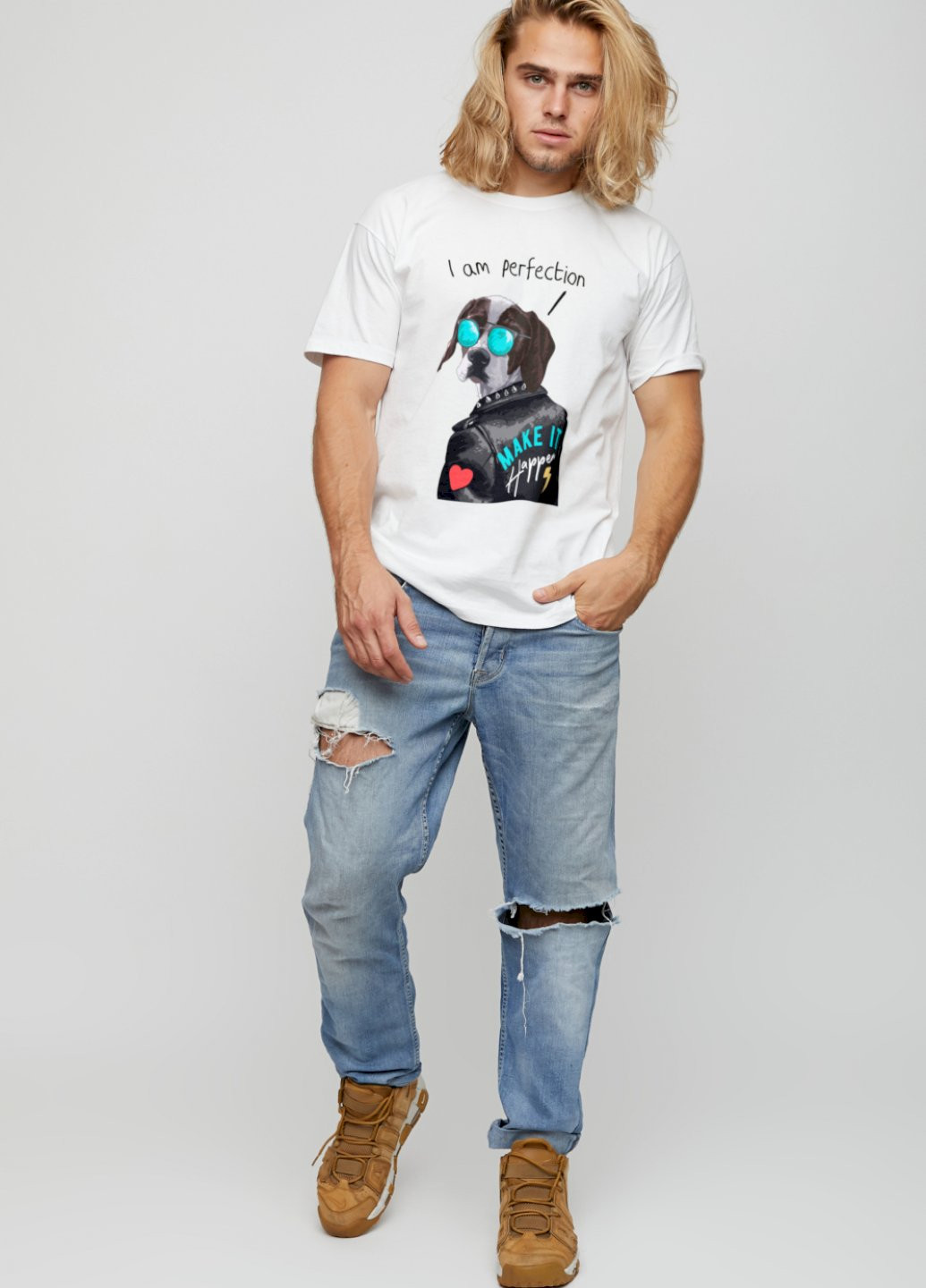 Біла футболка чоловіча basic /air print/ YAPPI