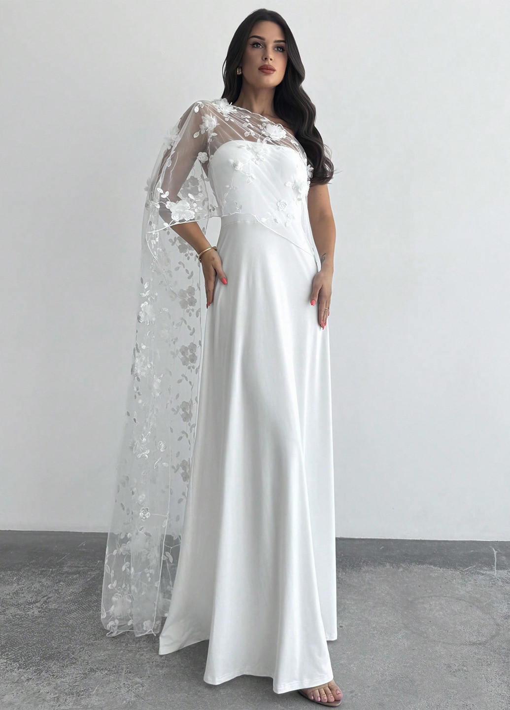 Белое праздничный, вечернее платье а-силуэт, бандо SHEIN однотонное