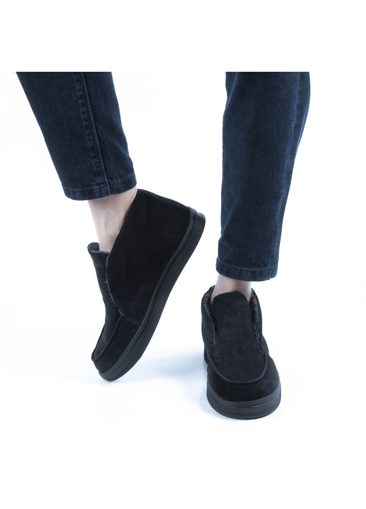 Черные зимние ботинки мужские зимние luki из натуральной замши, чёрные дезерты Oldcom