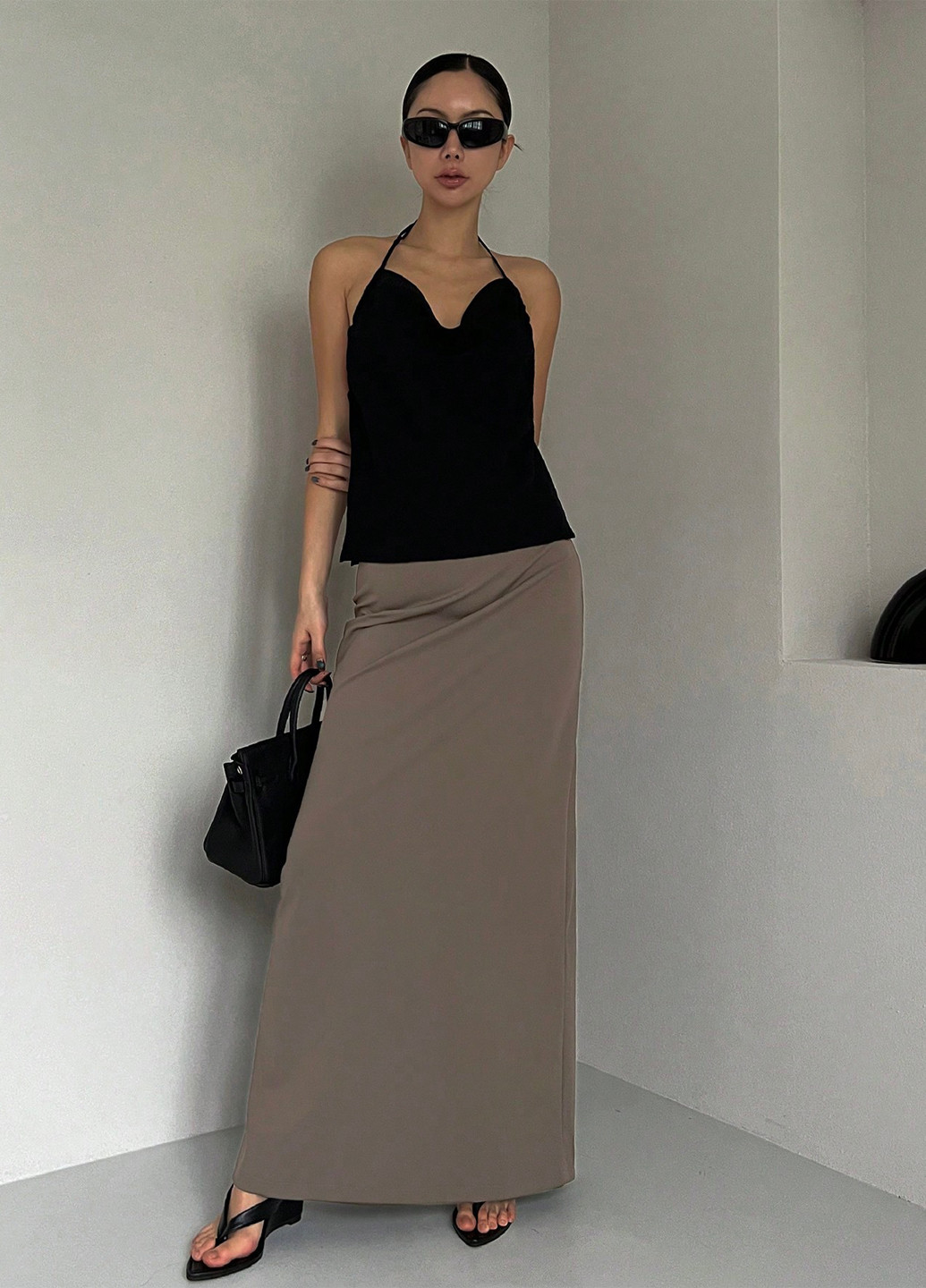 Кофейная кэжуал однотонная юбка SHEIN