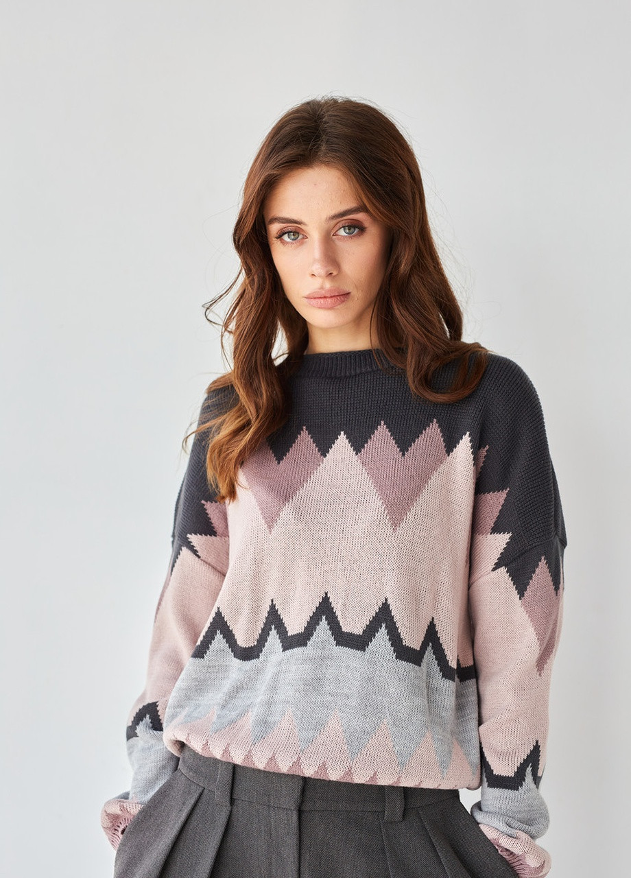 Джемпер Лана графітовий з пудра + сірий + чайне дерево MEREZHKA (254774570)