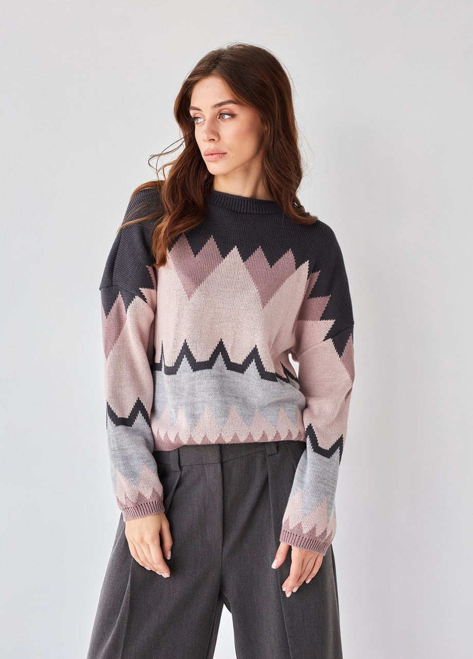 Джемпер Лана графітовий з пудра + сірий + чайне дерево MEREZHKA (254774570)