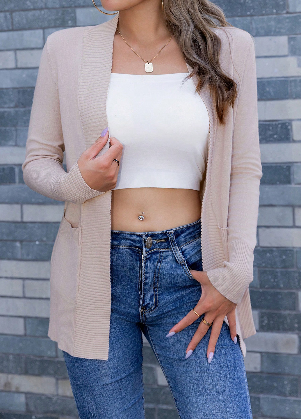 Кремовый демисезонный кардиган SHEIN