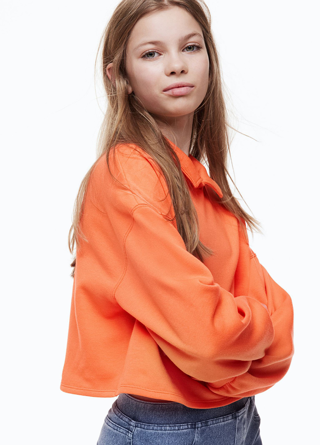 H&M свитшот однотонный оранжевый кэжуал хлопок, трикотаж