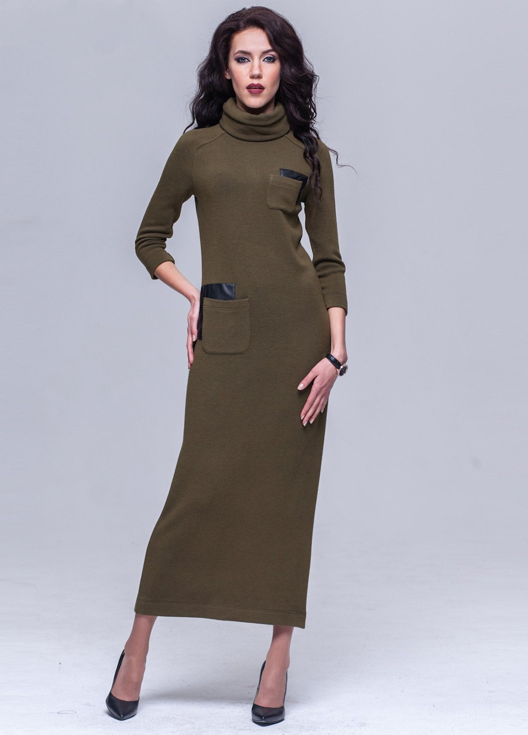 Оливковое (хаки) кэжуал платье дреда ангора хаки+съемный хомут Jet