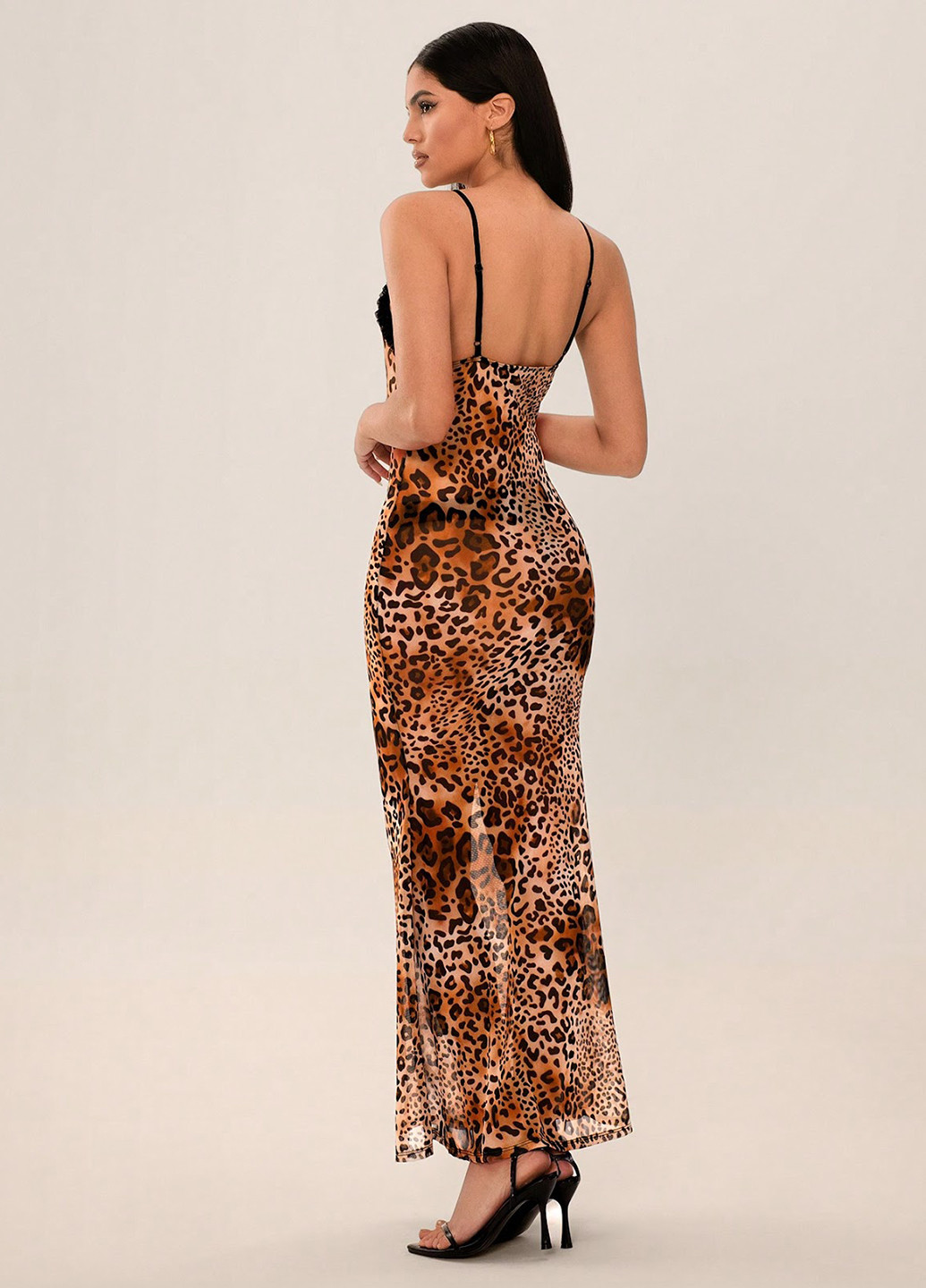 Коричнева вечірня сукня годе, з відкритою спиною SHEIN леопардовий