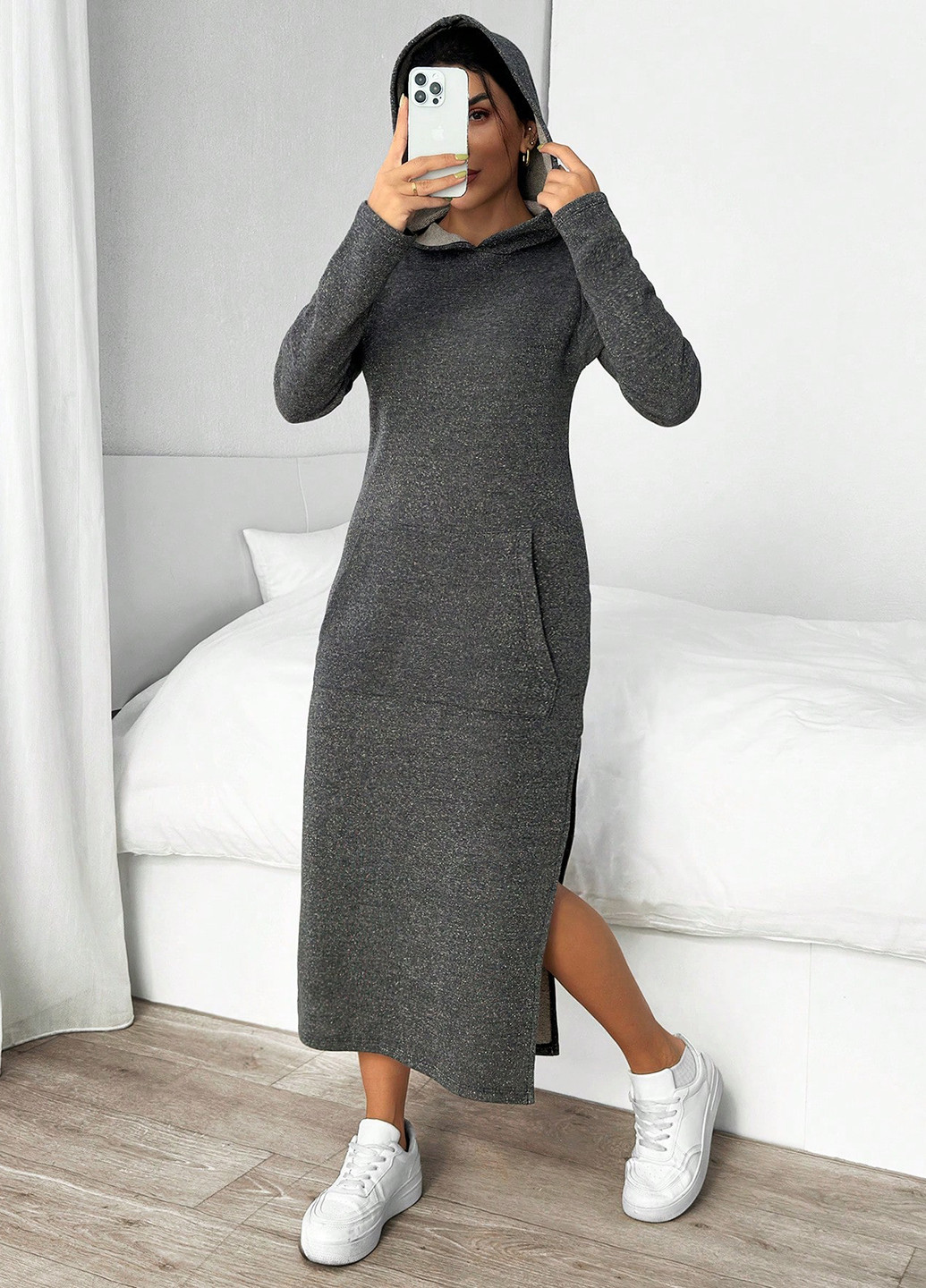 Сіра кежуал сукня сукня-худі SHEIN меланжева