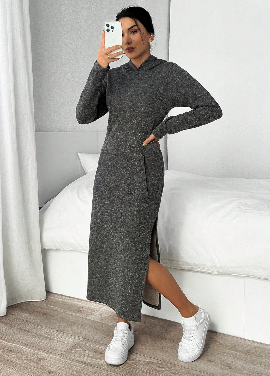 Сіра кежуал сукня сукня-худі SHEIN меланжева