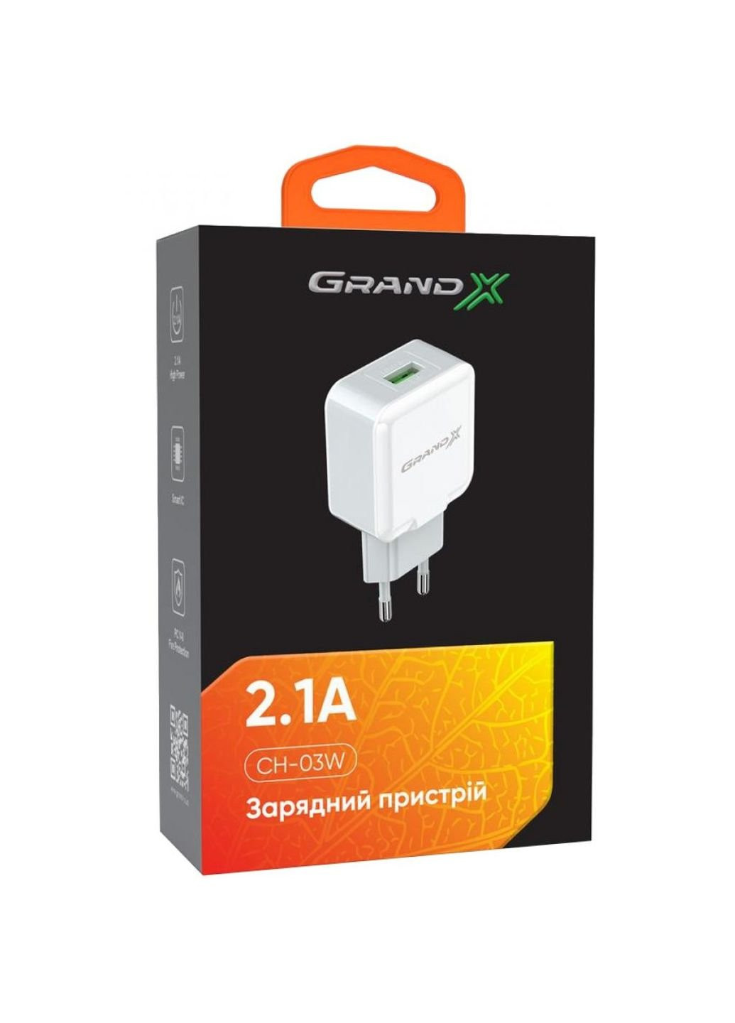 Зарядний пристрій (CH-03W) Grand-X 5v 2.1a white (253507182)
