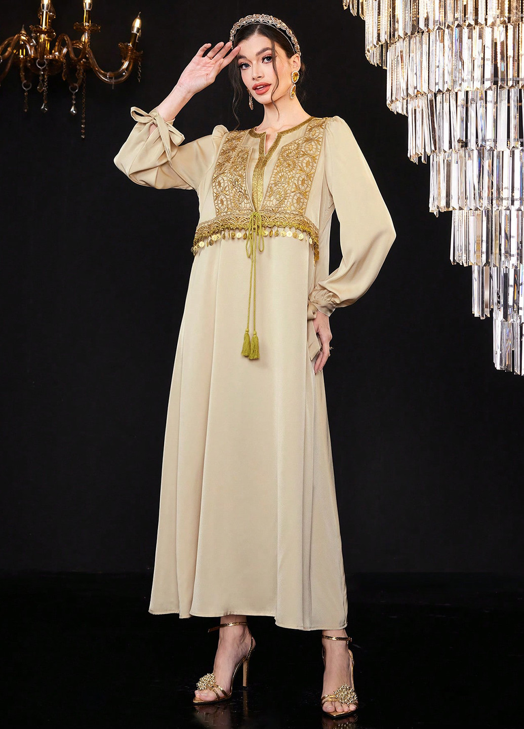 Бежева святковий сукня а-силует SHEIN однотонна