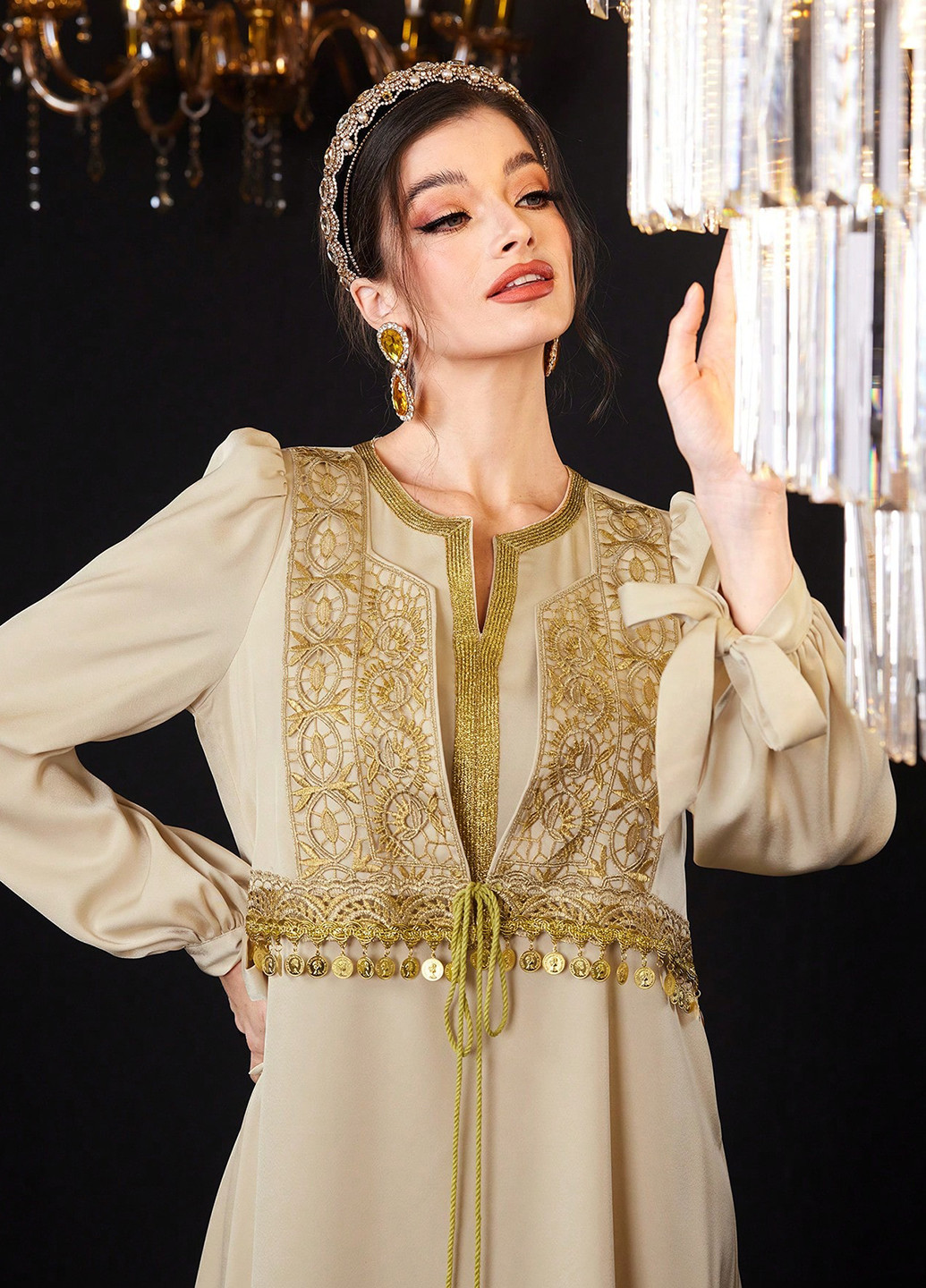 Бежева святковий сукня а-силует SHEIN однотонна