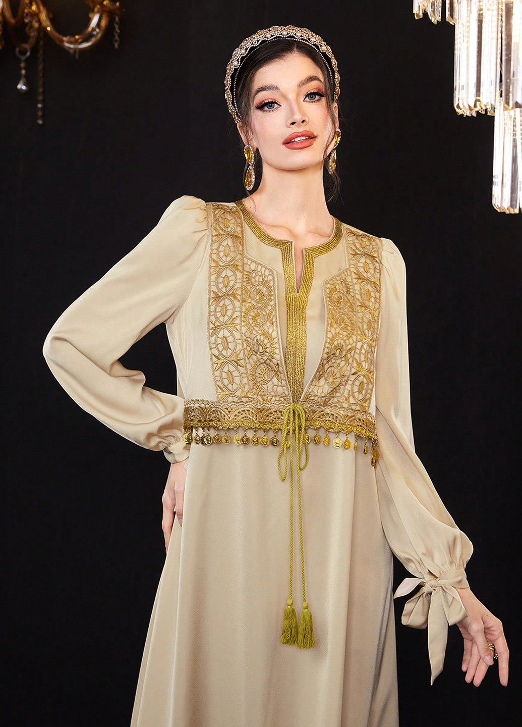 Бежева святковий сукня а-силует SHEIN однотонна