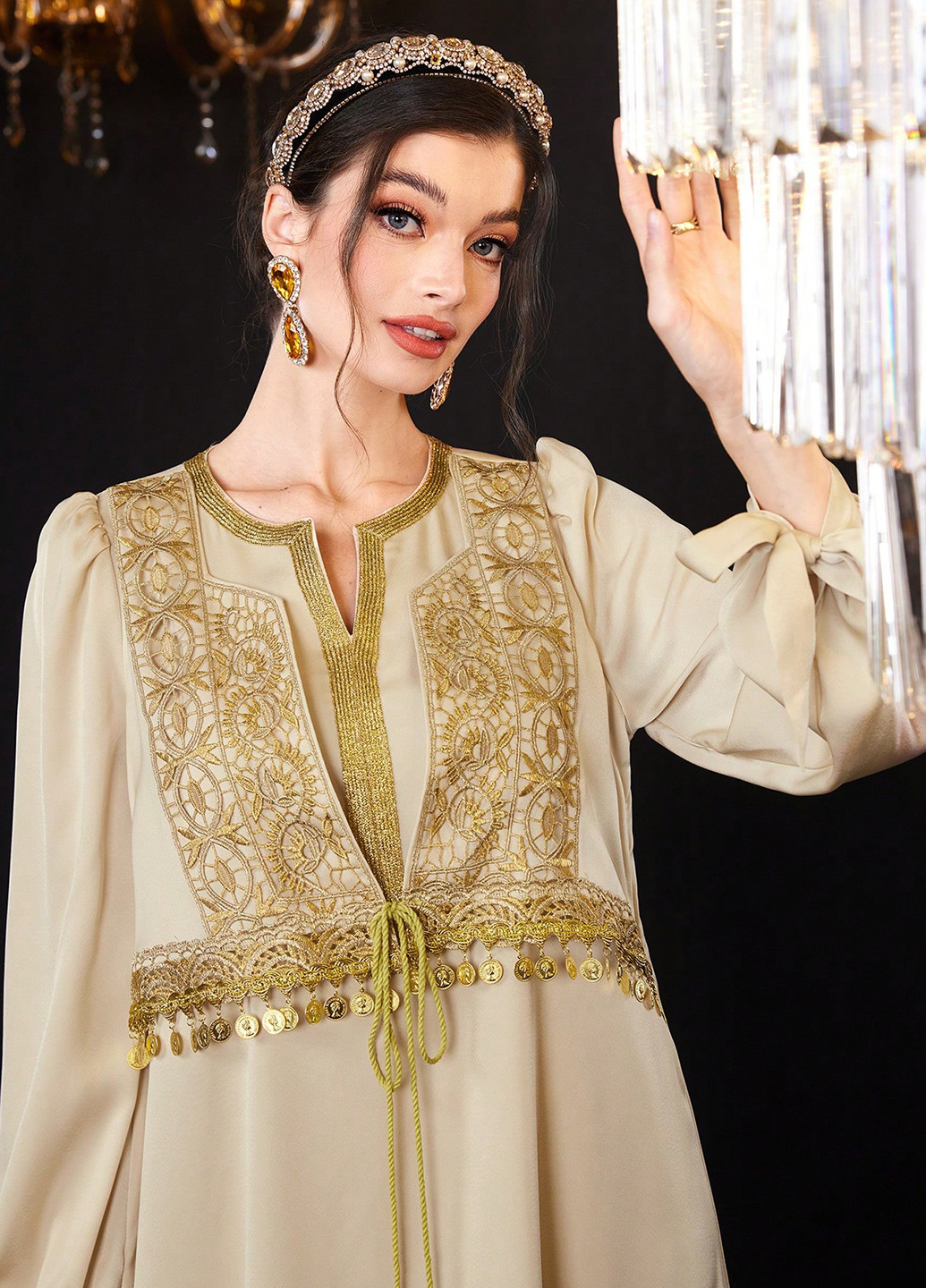 Бежева святковий сукня а-силует SHEIN однотонна