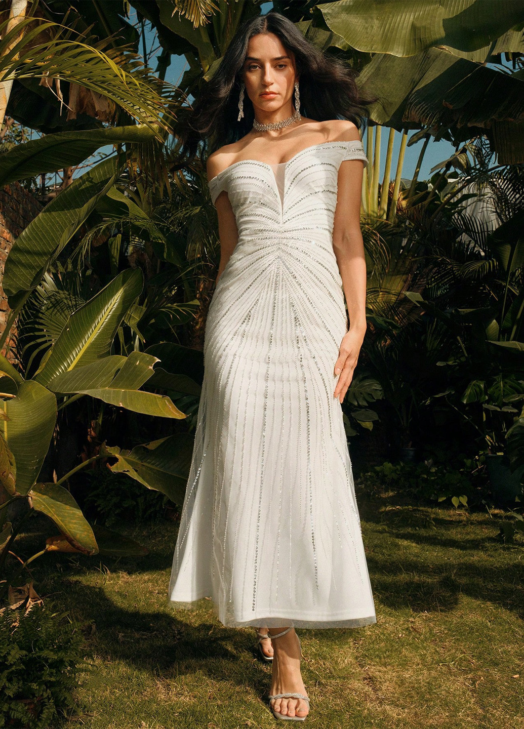 Білий святковий, вечірня сукня силуетна SHEIN однотонна