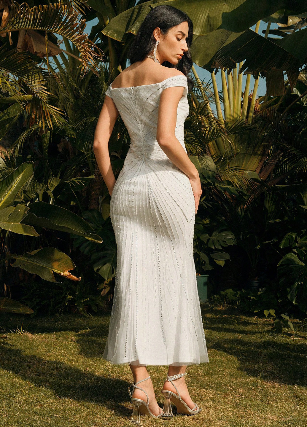 Білий святковий, вечірня сукня силуетна SHEIN однотонна