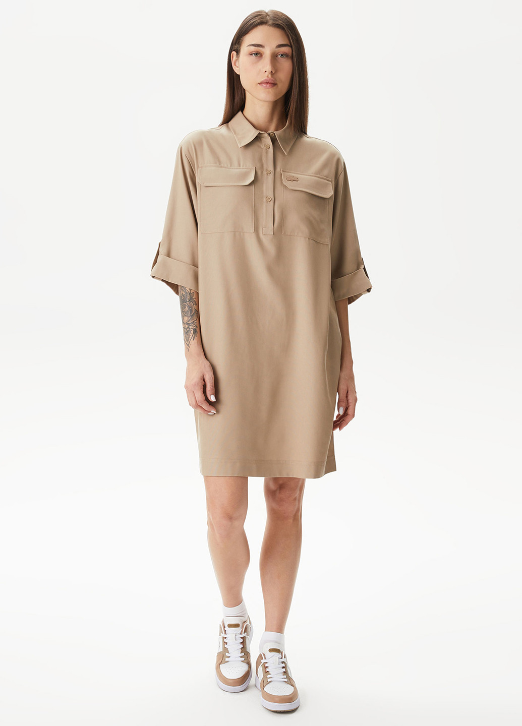 Бежева кежуал сукня поло Lacoste однотонна