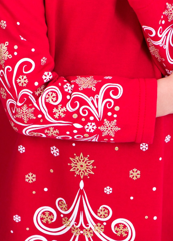 Червона утеплена сукня для дівчинки прямого крою з новорічним принтом (p-4393) Носи своє (255868596)