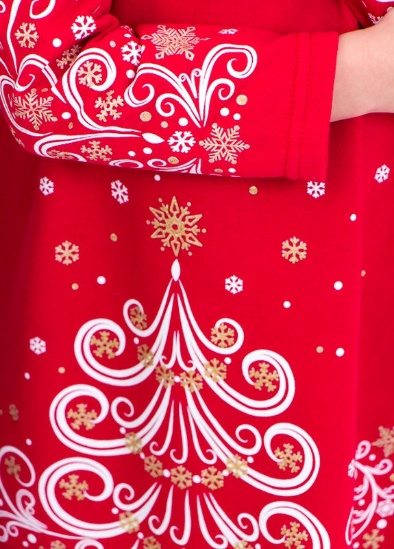 Червона утеплена сукня для дівчинки прямого крою з новорічним принтом (p-4393) Носи своє (255868596)