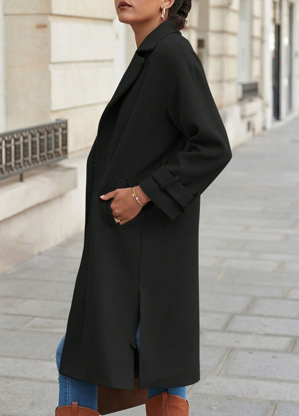 Темно-серое демисезонное Пальто двубортное SHEIN