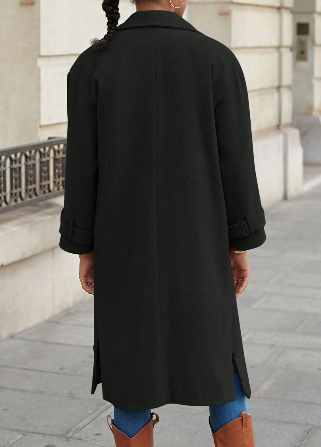 Темно-серое демисезонное Пальто двубортное SHEIN