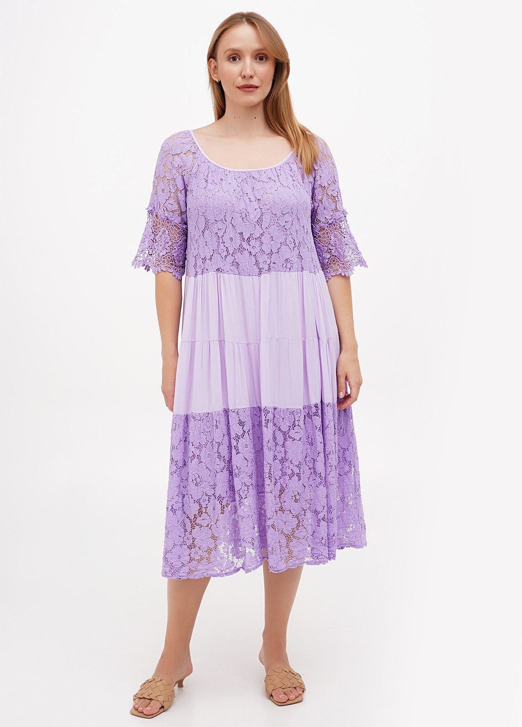 Лавандовое кэжуал платье L&N однотонное