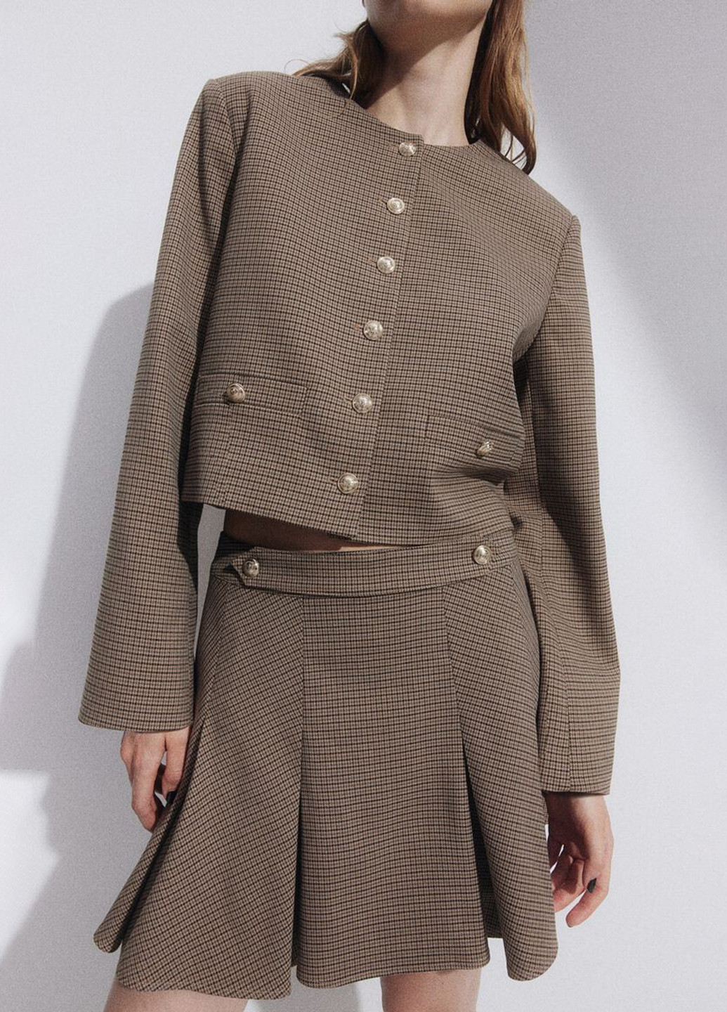 Коричневая кэжуал с узором гусиная лапка юбка H&M клешированная