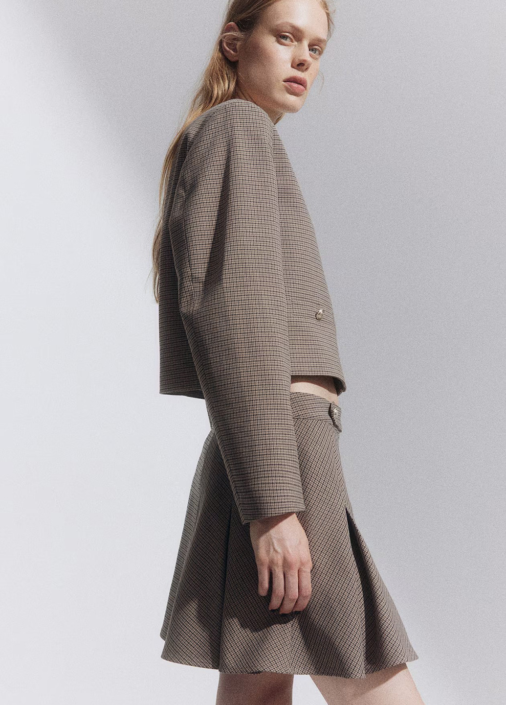 Коричневая кэжуал с узором гусиная лапка юбка H&M клешированная