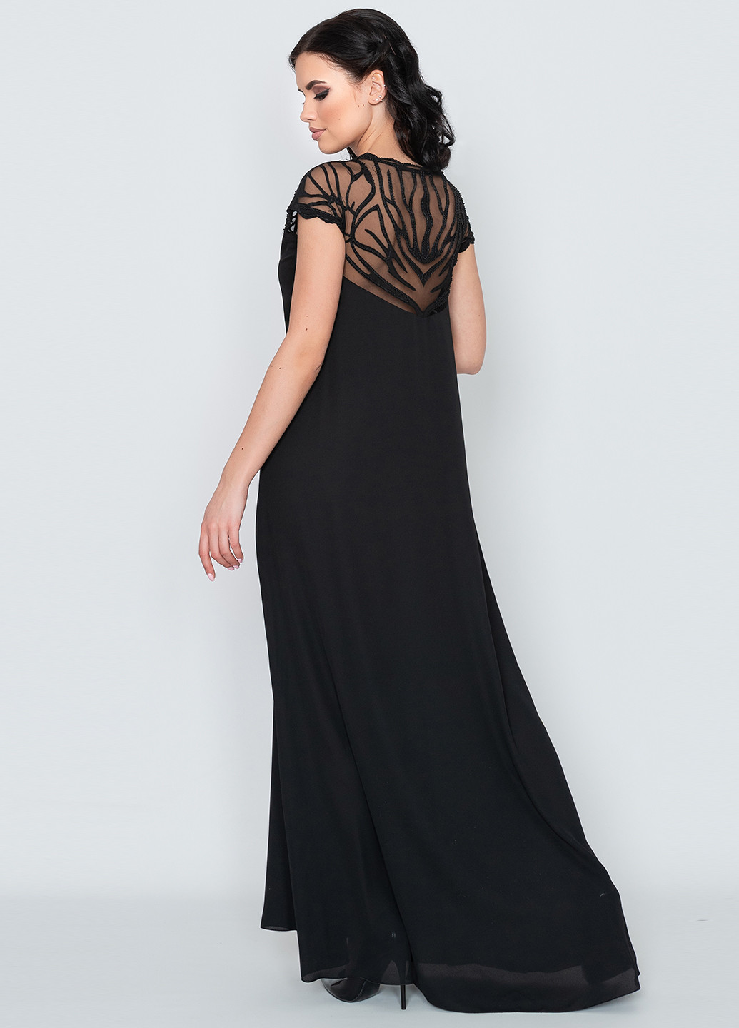 Черное вечернее платье а-силуэт Seam с абстрактным узором