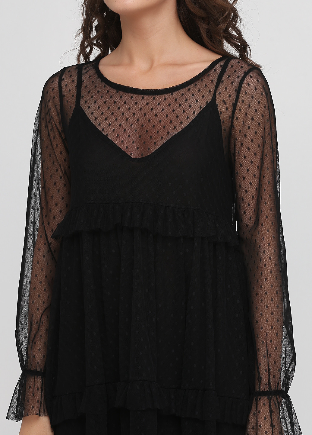 Черное вечернее платье в стиле ампир, клеш Made in Italy в горошек