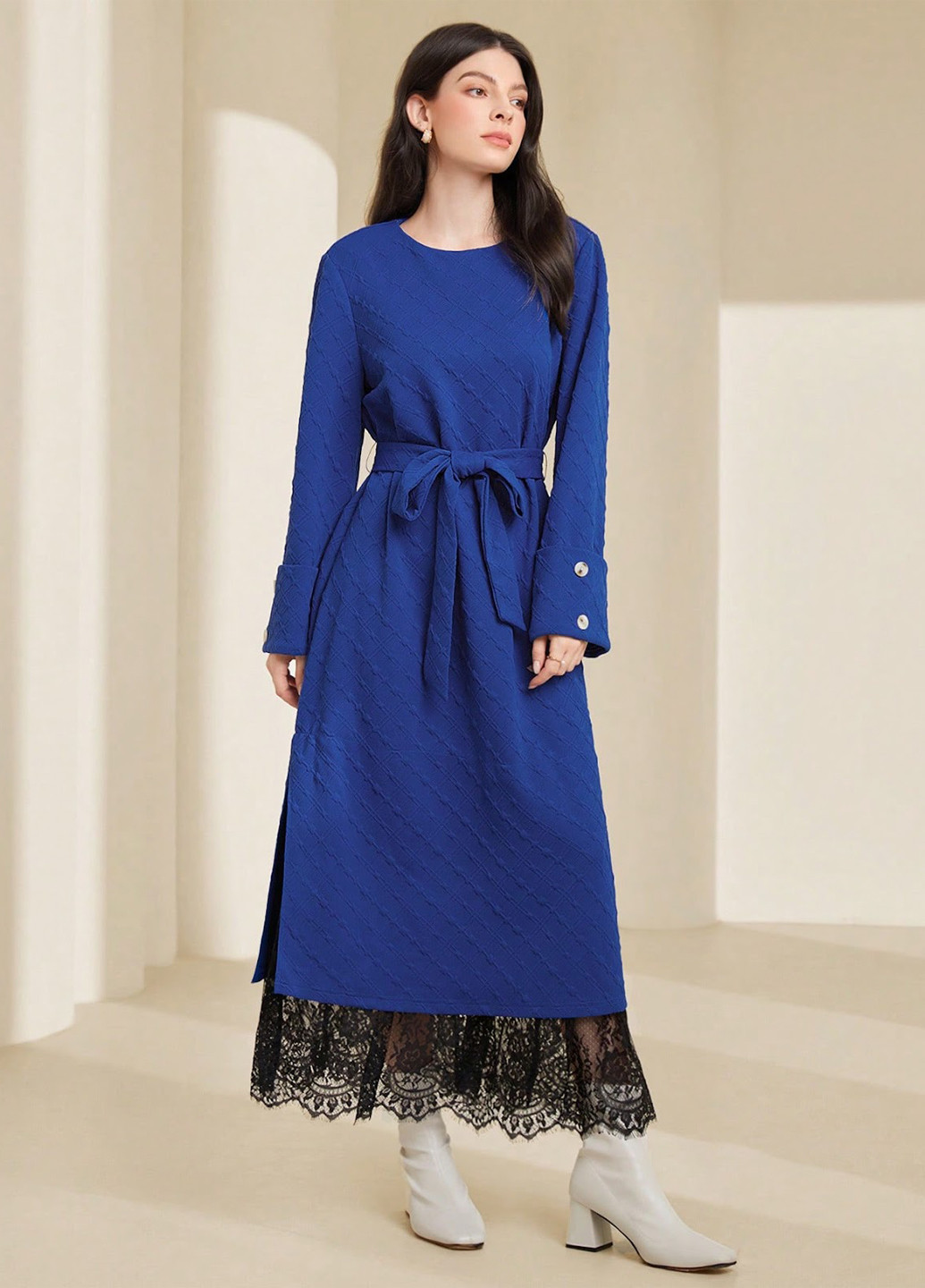 Синее кэжуал платье а-силуэт SHEIN однотонное