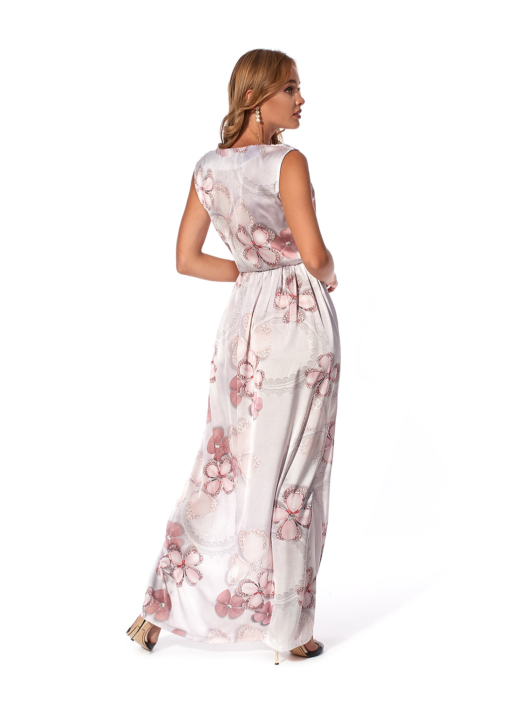 Светло-розовое кэжуал платье на запах SL- FASHION с цветочным принтом