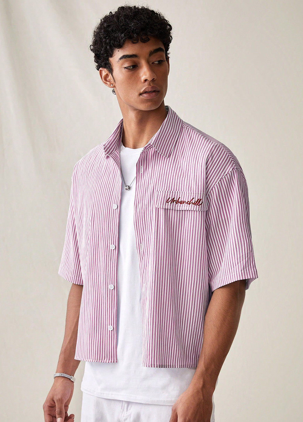 Розовая кэжуал рубашка в полоску SHEIN