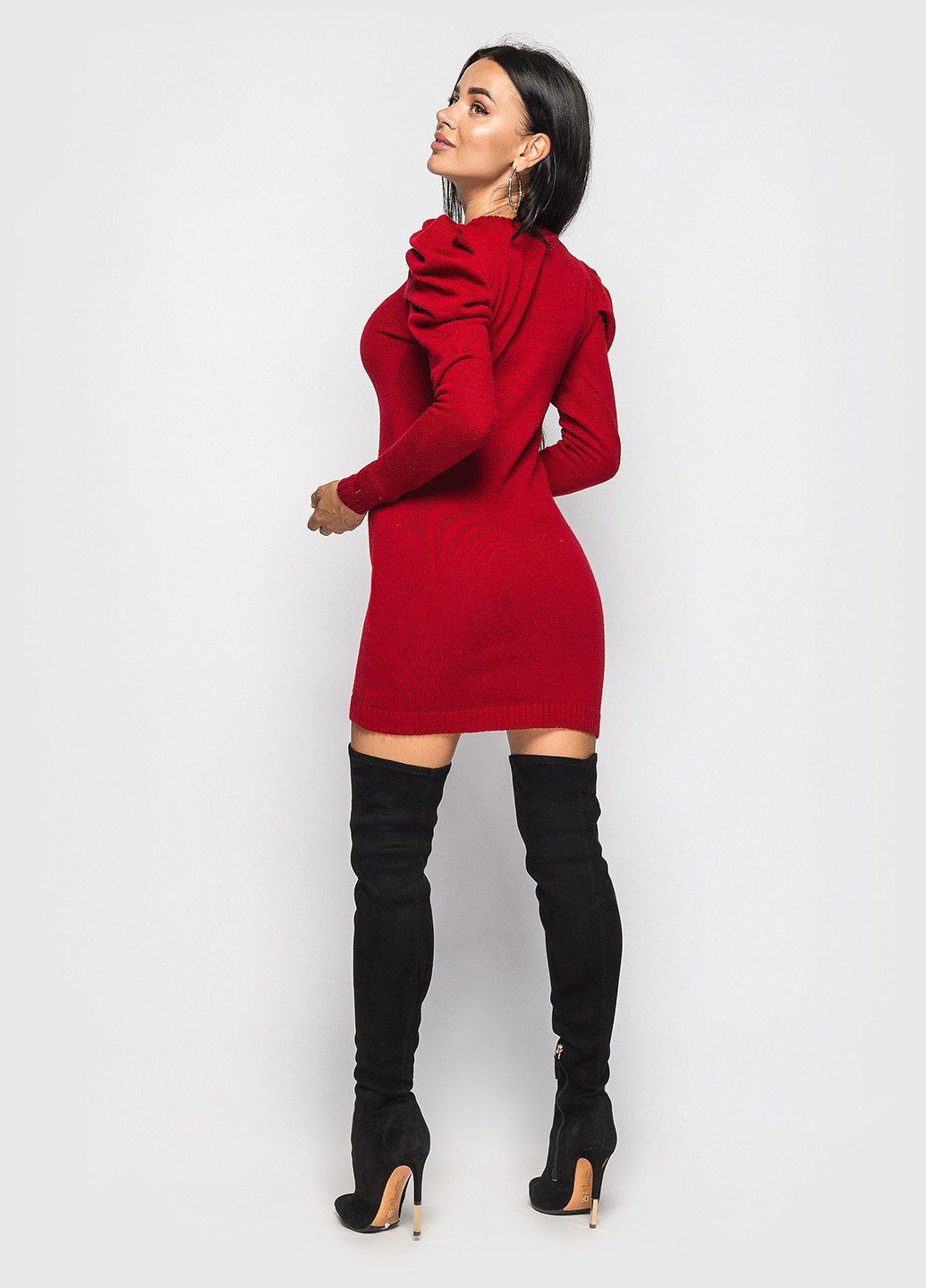 Красное кэжуал платье платье-свитер Larionoff однотонное