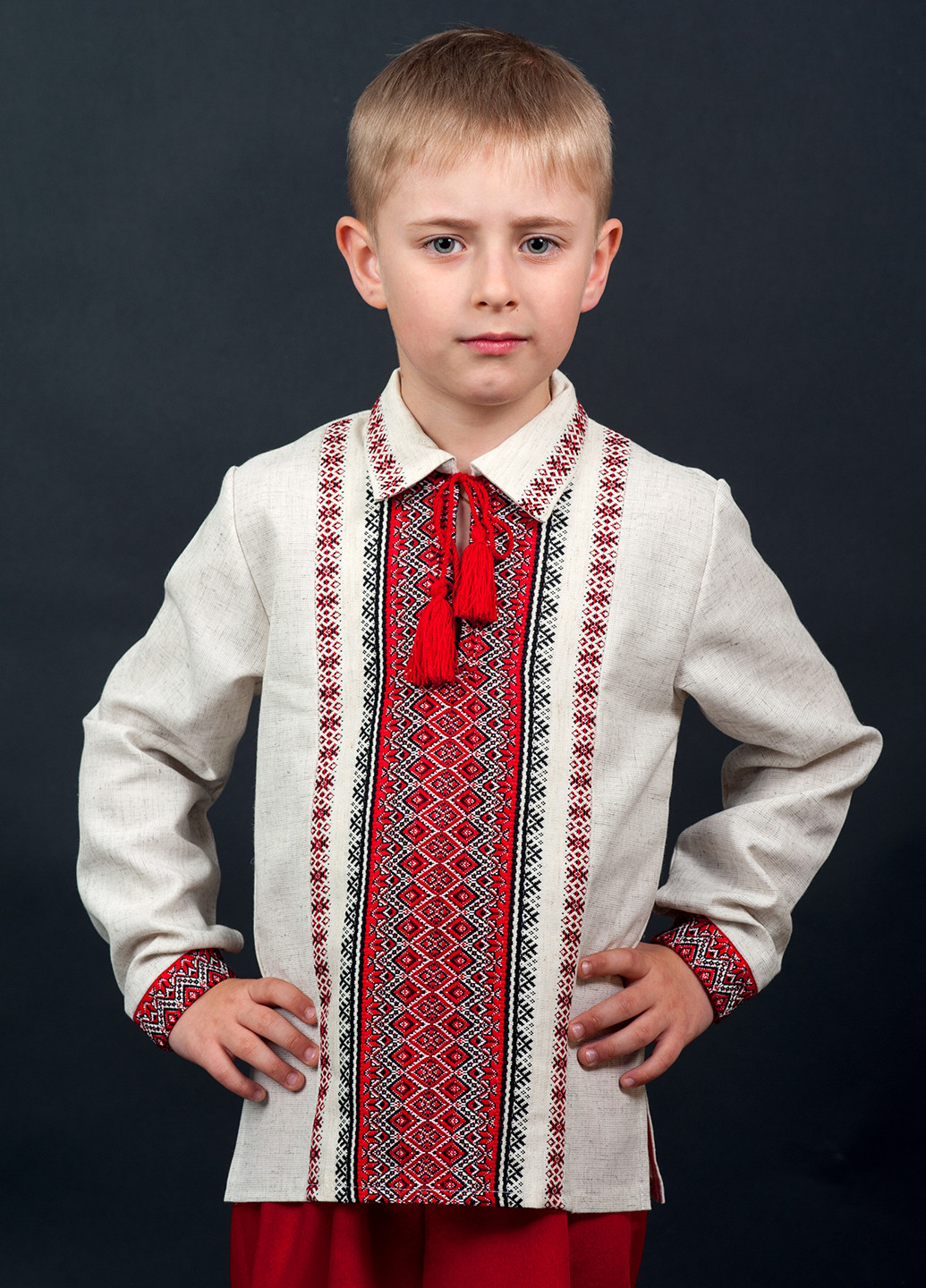 Серая кэжуал рубашка с орнаментом Vyshyvanka с длинным рукавом
