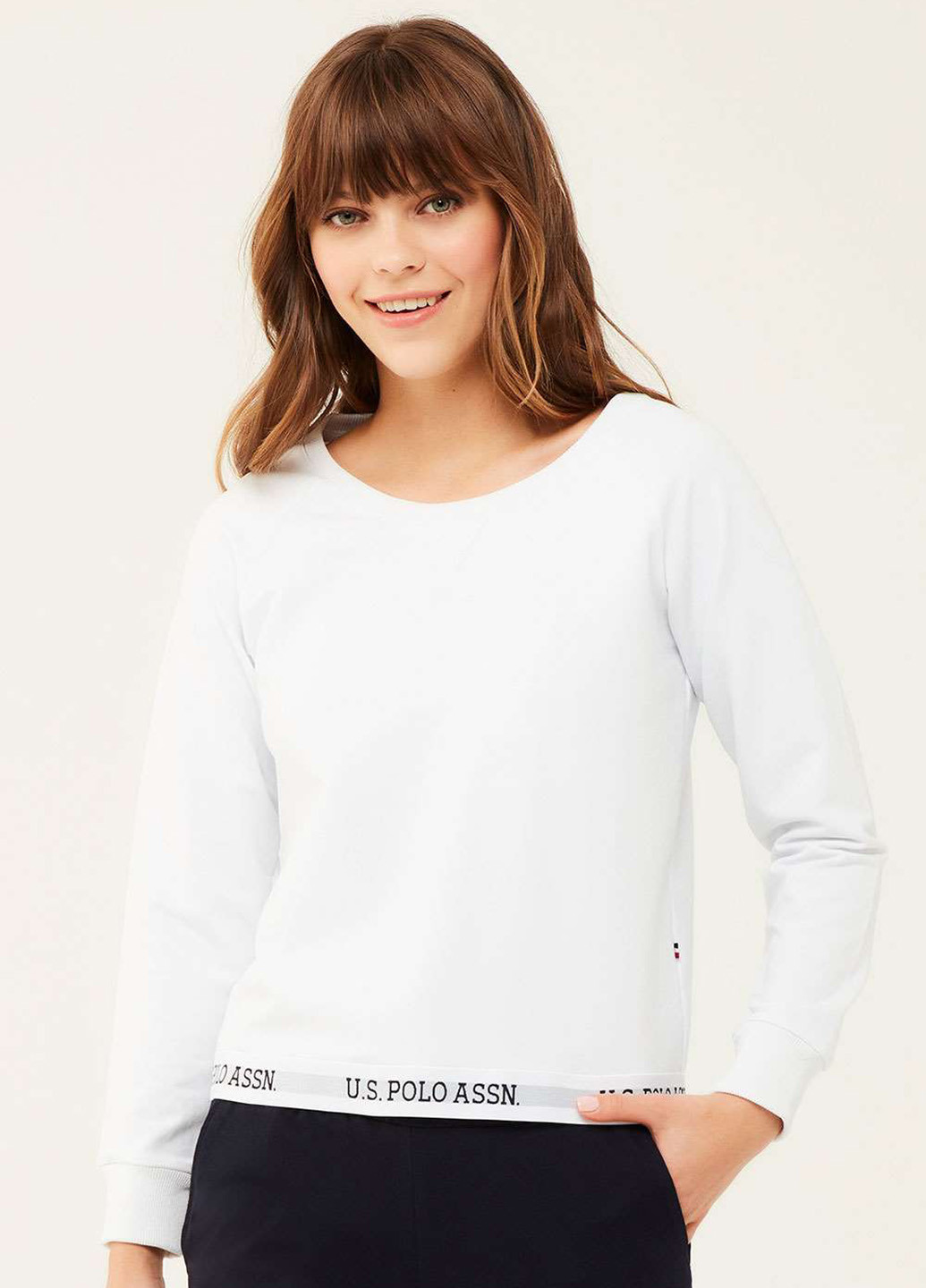 Пуловер U.S. Polo Assn. - Прямий крій білий домашній бавовна, трикотаж - (251115206)