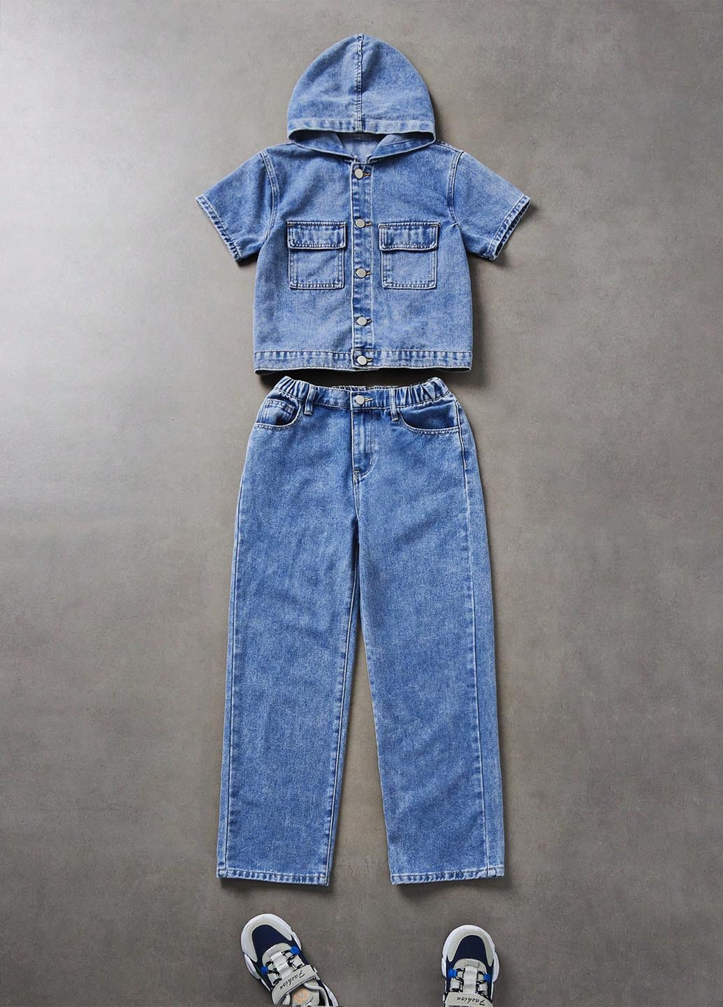 Синій демісезонний костюм (куртка-сорочка, джинси) SHEIN