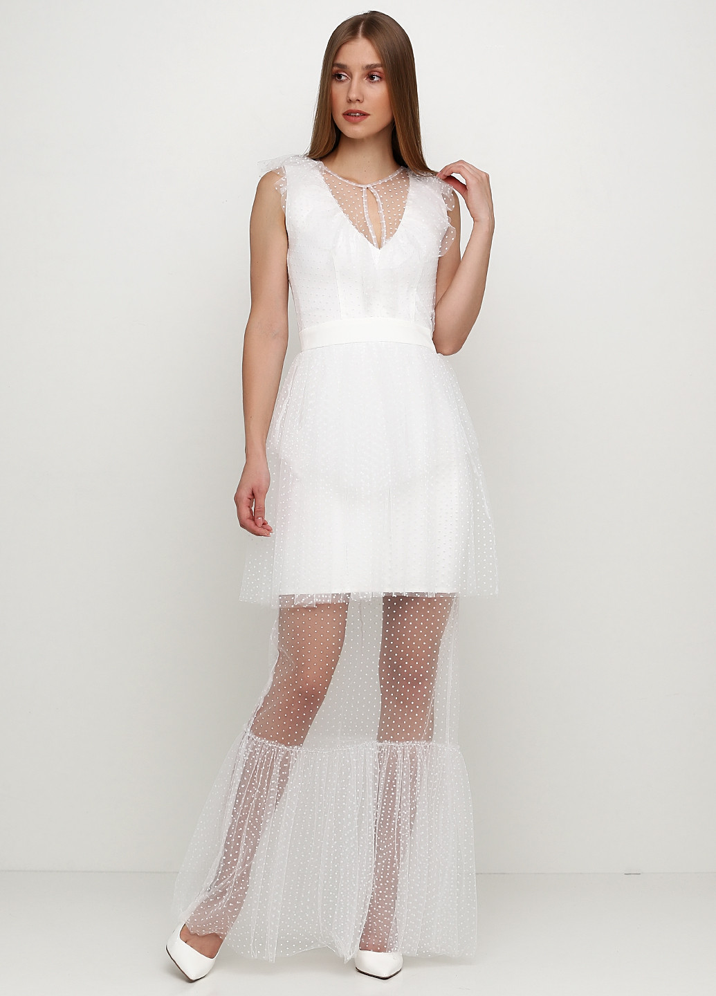Белое вечернее платье My Own Dress в горошек