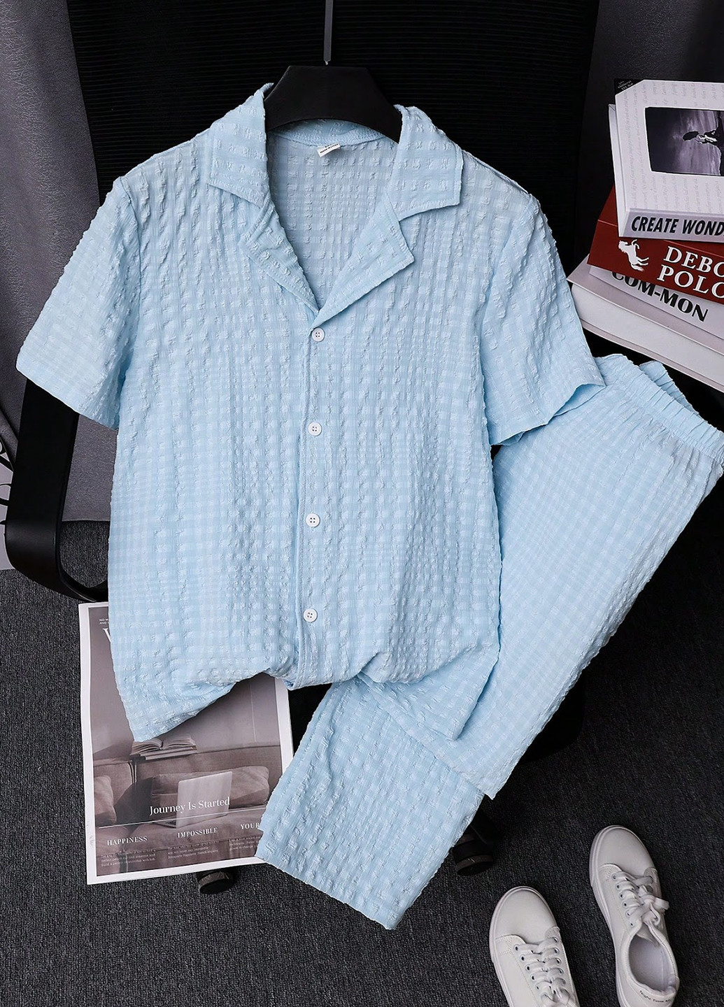 Блакитна всесезон піжама (сорочка, штани) сорочка + брюки SHEIN