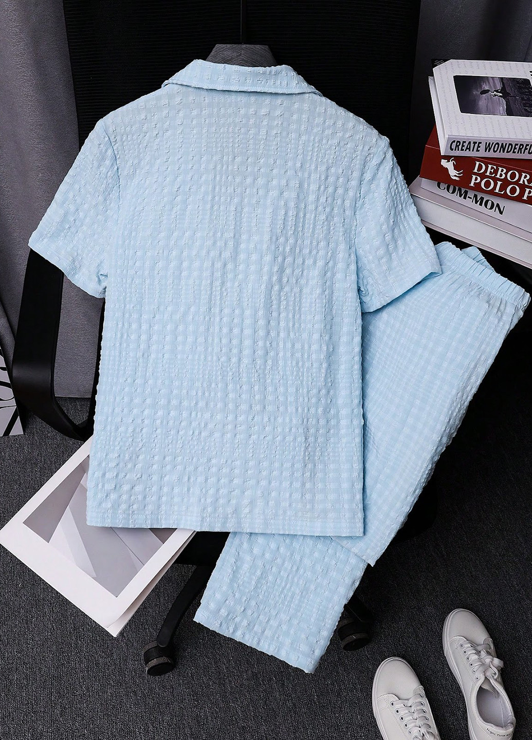 Блакитна всесезон піжама (сорочка, штани) сорочка + брюки SHEIN