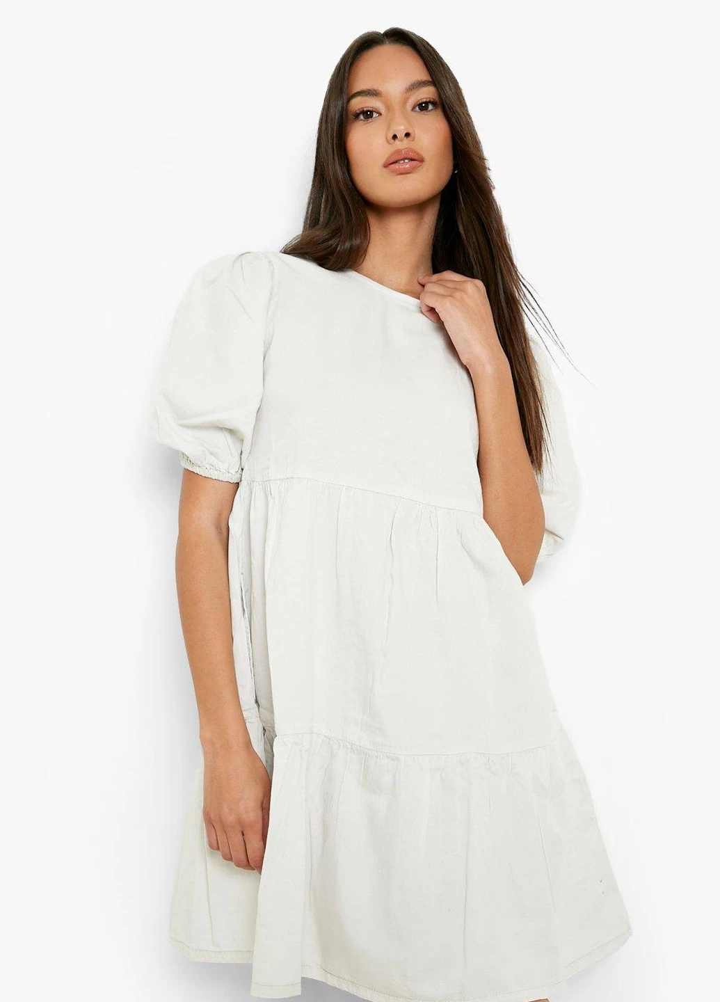 Белое повседневный платье Boohoo однотонное