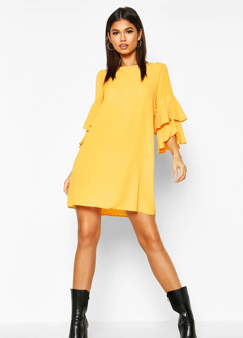 Горчичное кэжуал платье Boohoo однотонное