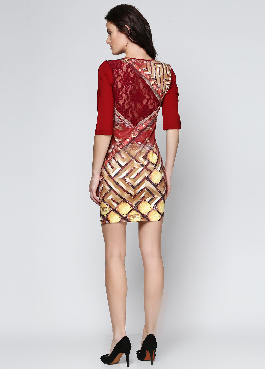 Бордовое кэжуал платье Elisabetta Franchi с абстрактным узором