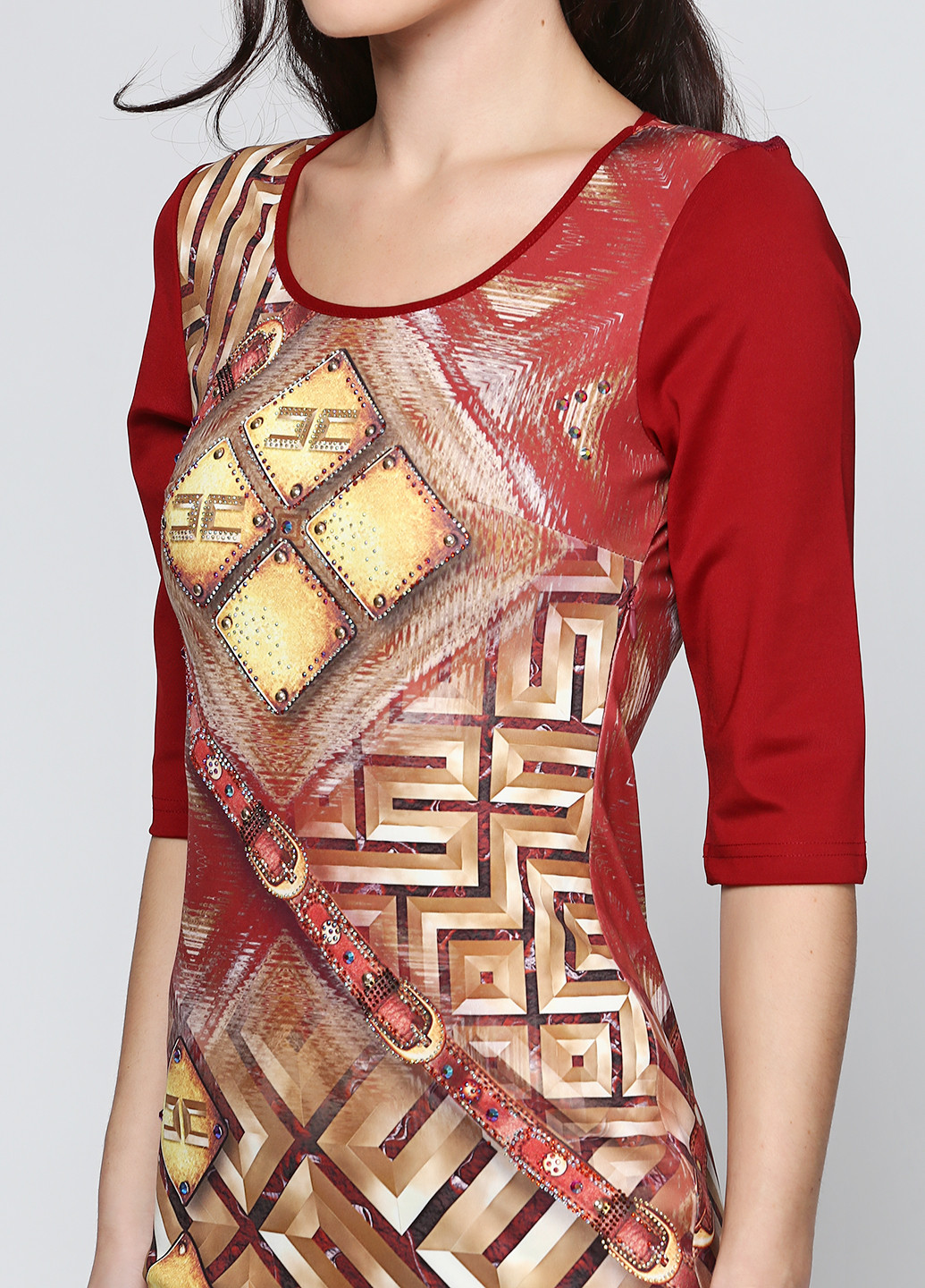 Бордовое кэжуал платье Elisabetta Franchi с абстрактным узором