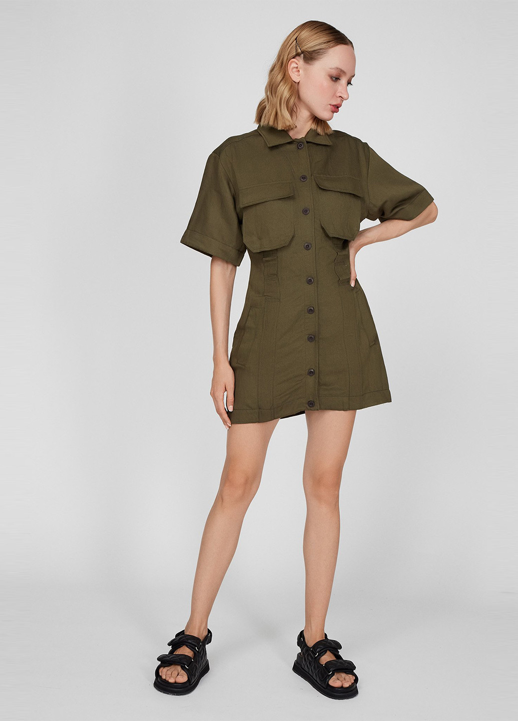 Оливкова (хакі) кежуал сукня сукня-сорочка Diesel однотонна